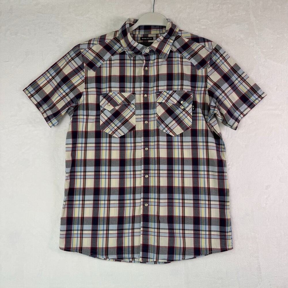 Oakley VTG Regular Fit Plaid Snap Pockets Shirt M Western Short Sleeve Cotton